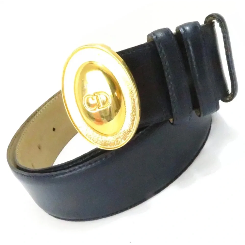 Auth Christian Dior Women Waist Belt 75/30 Made In France Navy - Picture 10 of 11